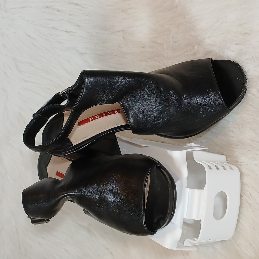 Prada Linea Rossa Nappa Black Peep Toe Heels Sz 38 - Picture 9 of 16